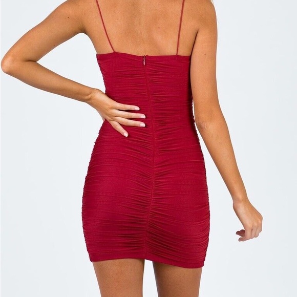Princess Polly Tara Ruched Mesh Overlay Mini Dress Red size 6 - Picture 4 of 4